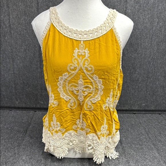 Ultra Pink Tops - Ultra Pink Yellow Cream Embellished Tank Top